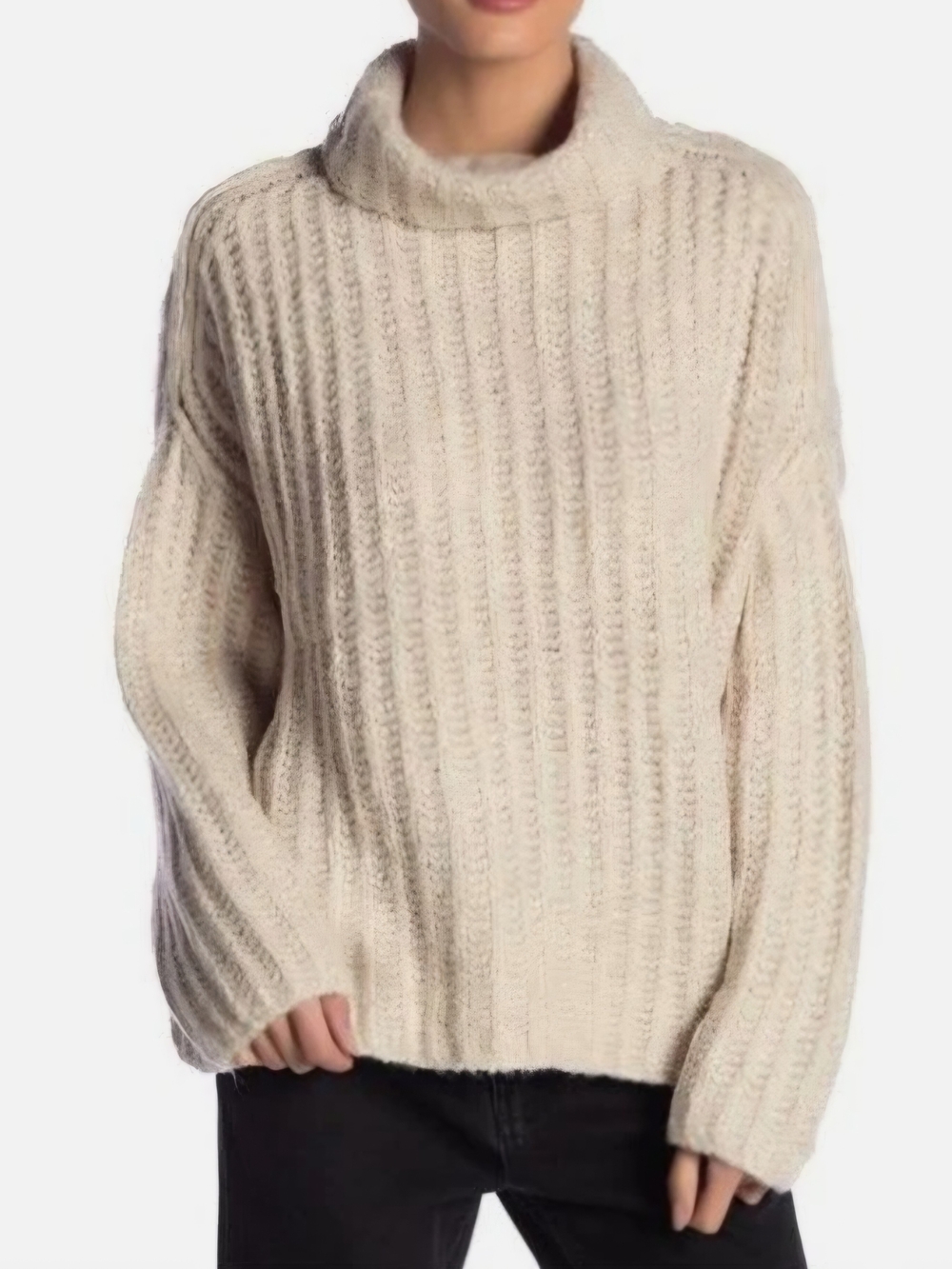 Free People Alpaca/wool Blend Cream Ribbed Turtleneck Sweater Medium